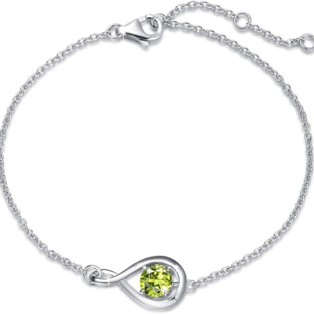 Sterling Silver Infinity Birthstone Bracelet 7.9-inch Adjustable Women Jewelry